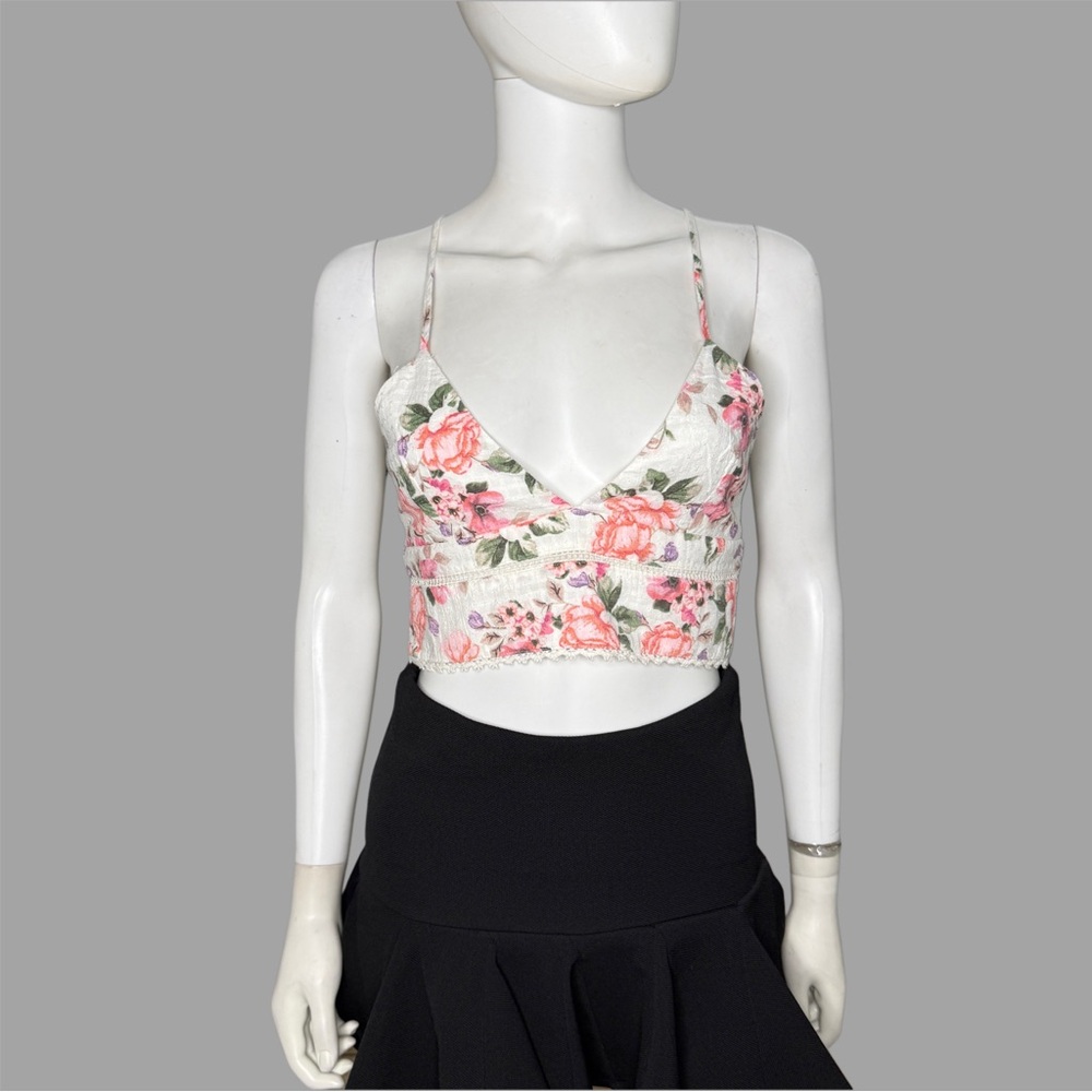 Zara Floral Pink and White Crop Top